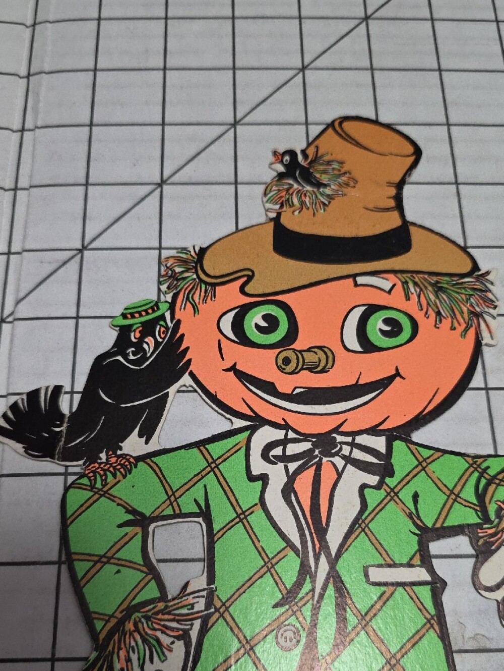 Scarecrow W Crow & Honeycomb Stalks VTG Beistle 11" T X 12.5"W - Picture 9 of 14
